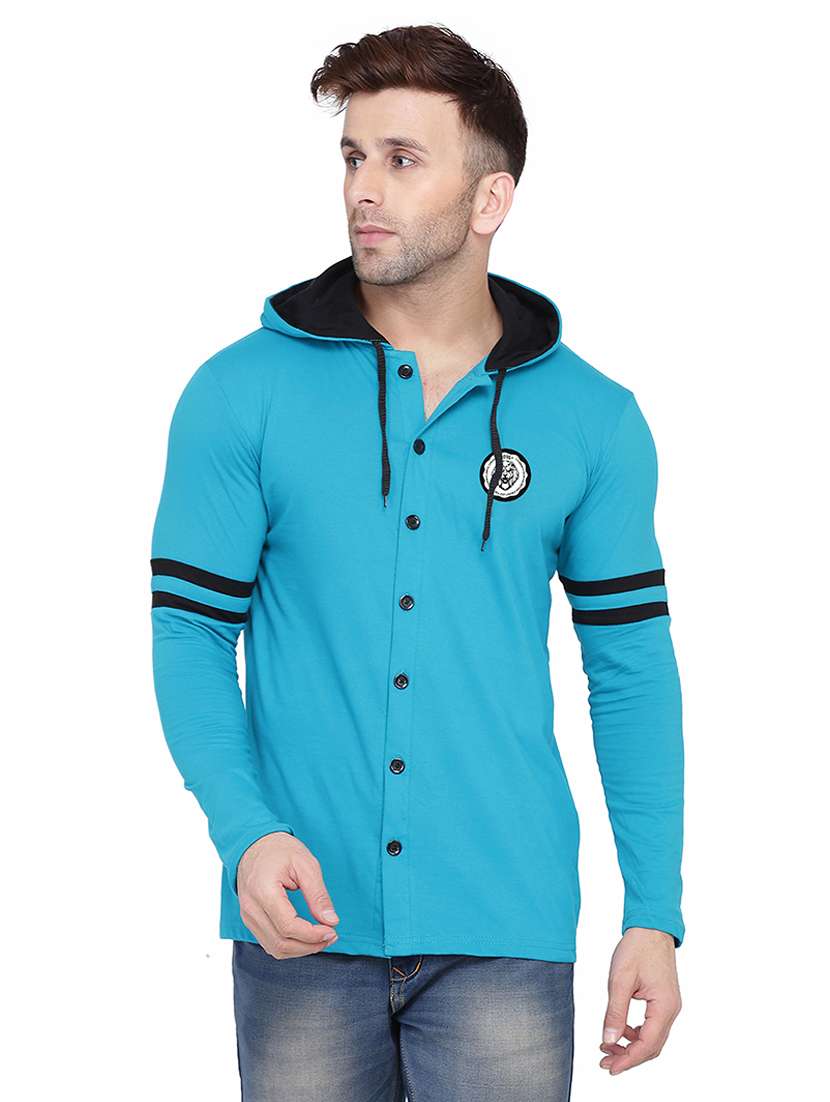 men solid hood neck casual shirt 