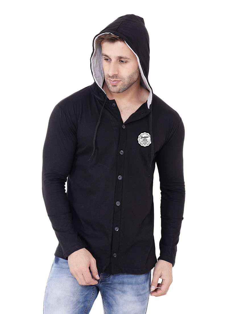 men solid hood neck casual shirt 