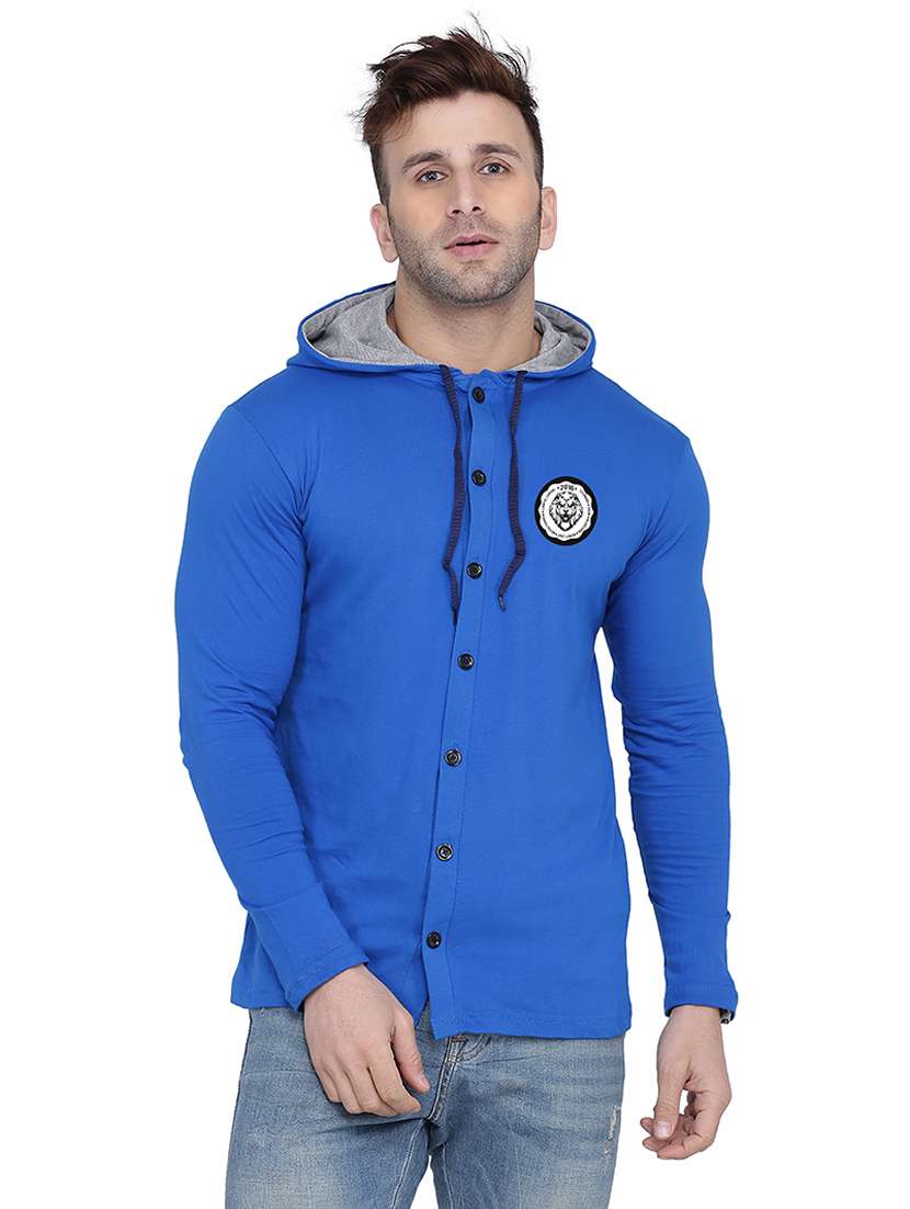 men solid hood neck casual shirt 