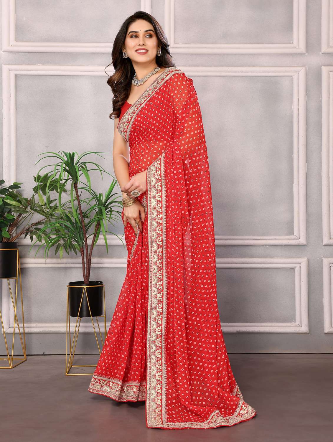 women bandhani lace bordered saree with blouse - 21257473 -  Standard Image - 1