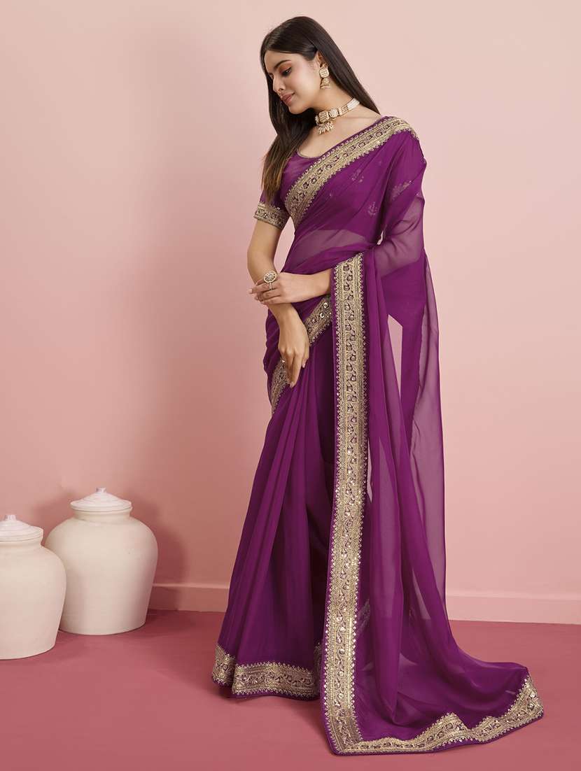 women solid with bordered saree - 21257519 -  Standard Image - 1
