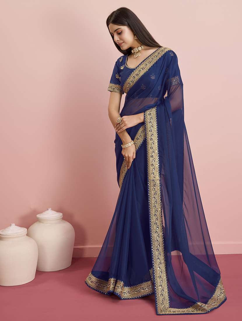 women solid with bordered saree with blouse - 21257521 -  Standard Image - 1