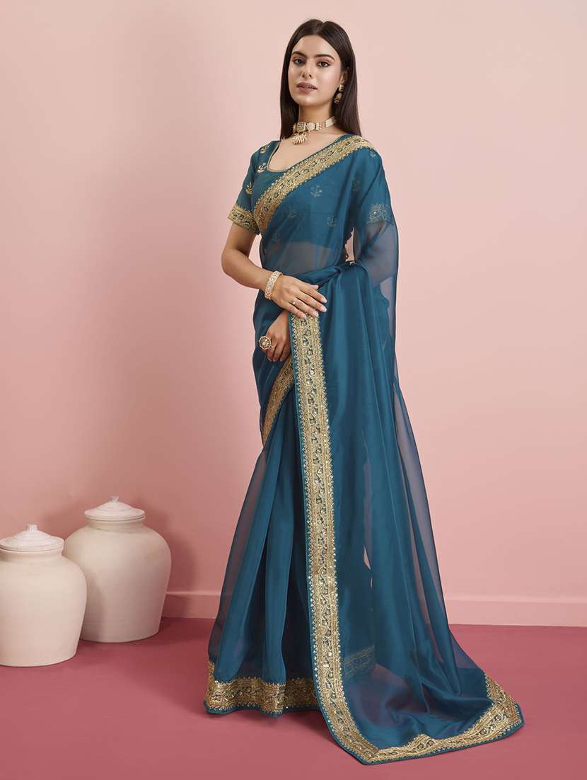 women solid with bordered saree with blouse - 21257524 -  Standard Image - 1