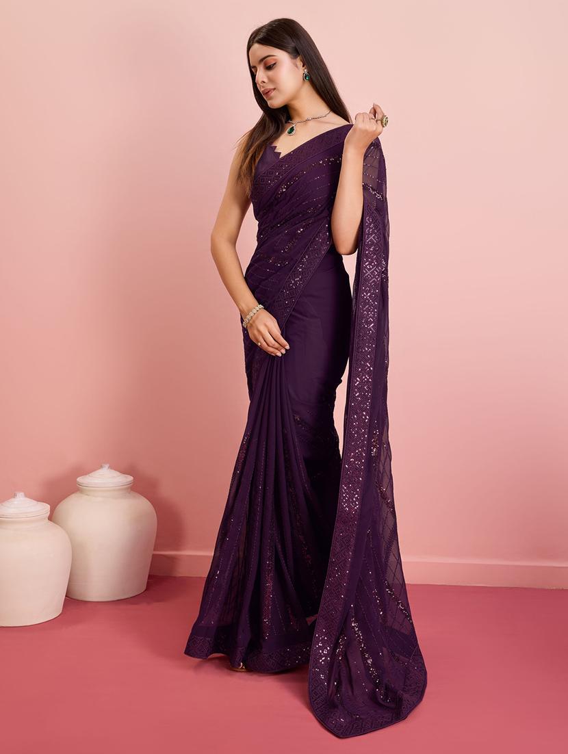 women sequin work embroidered saree with blouse - 21257525 - Standard Image - 1