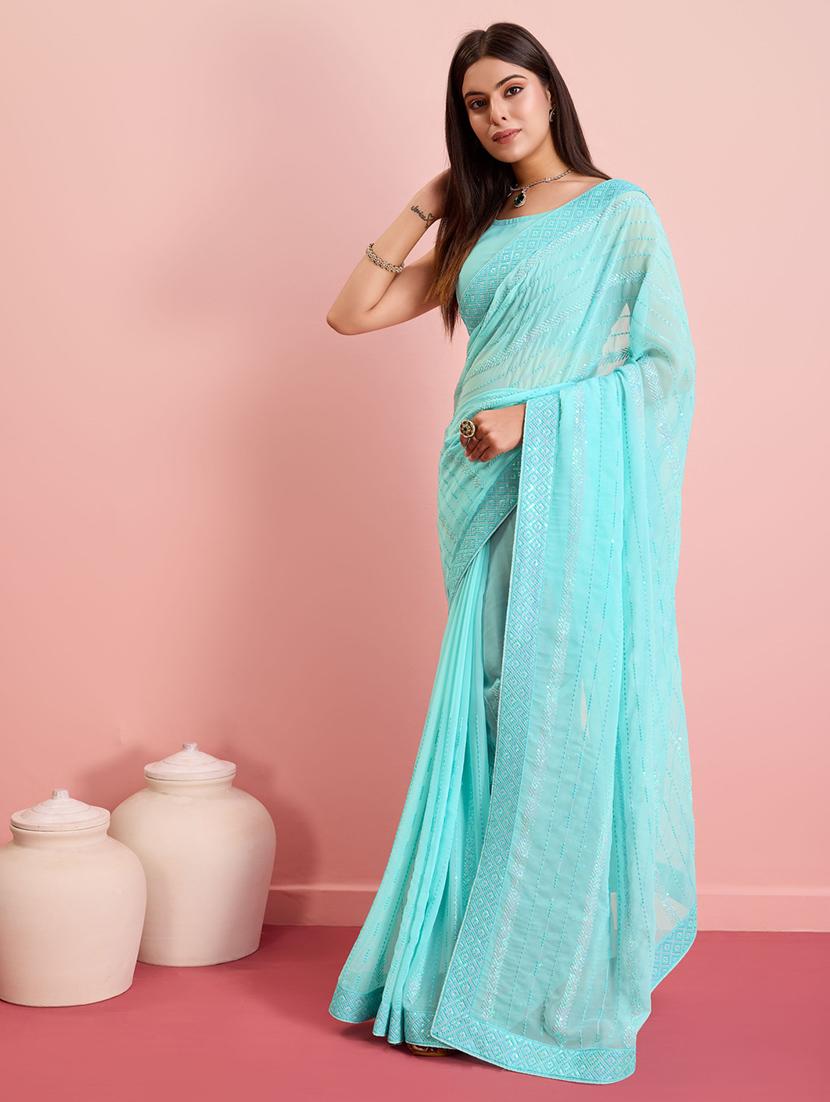 light blue georgette embroidered saree with blouse - 21257526 - Standard Image - 1