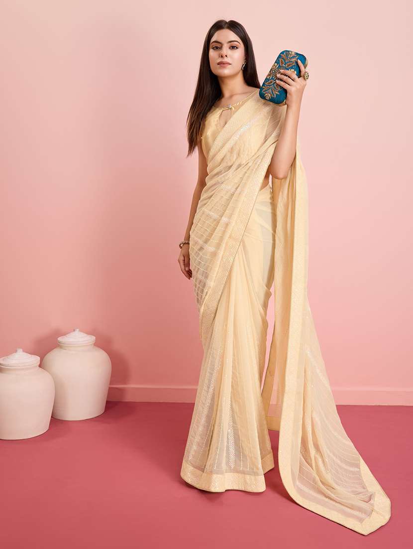beige georgette embroidered saree with blouse - 21257530 -  Standard Image - 1