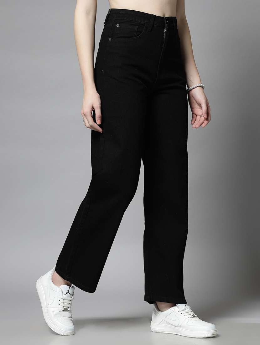 women solid high rise wide leg jean - 21259187 -  Standard Image - 1