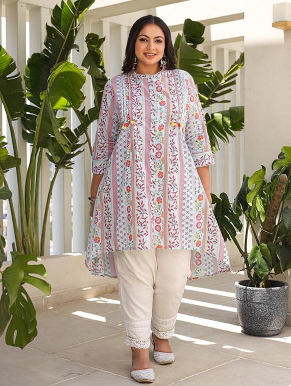 women three quarter sleeve high-low kurta - 21259512 -  Zoom Image - 0