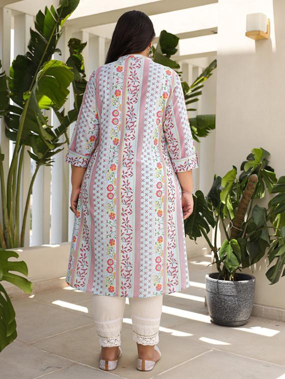 women three quarter sleeve high-low kurta - 21259512 - Standard Image - 4