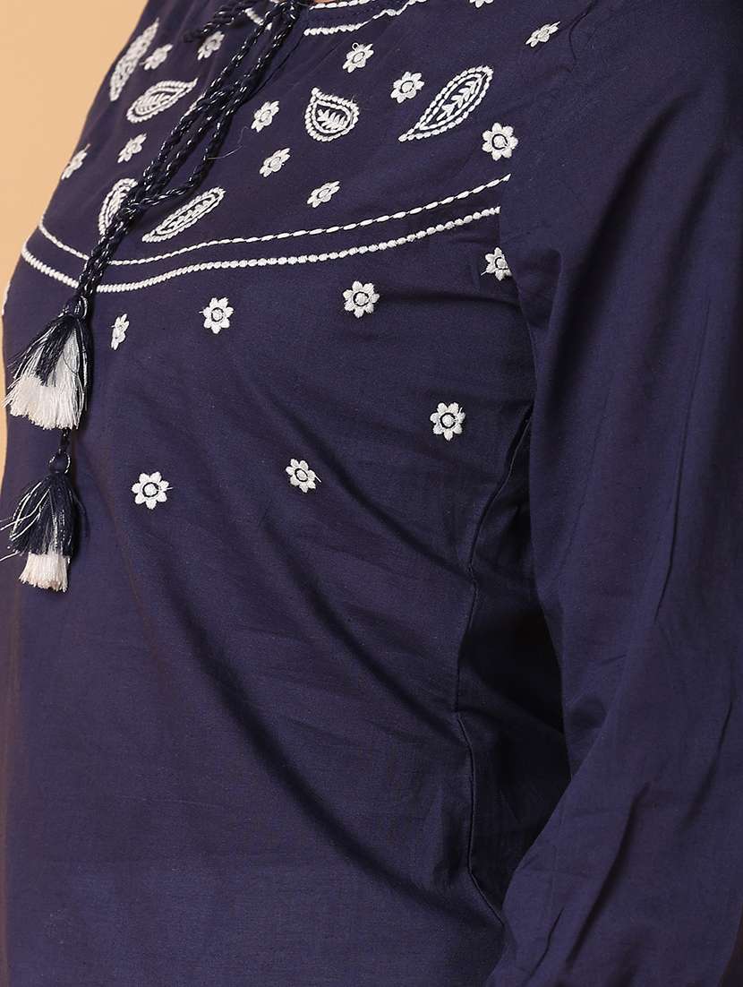 women navy blue cotton regular top - 21260548 -  Standard Image - 6
