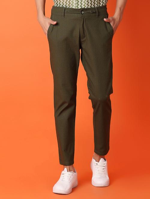 men olive solids chinos casual trouser - 21260883 -  Standard Image - 0