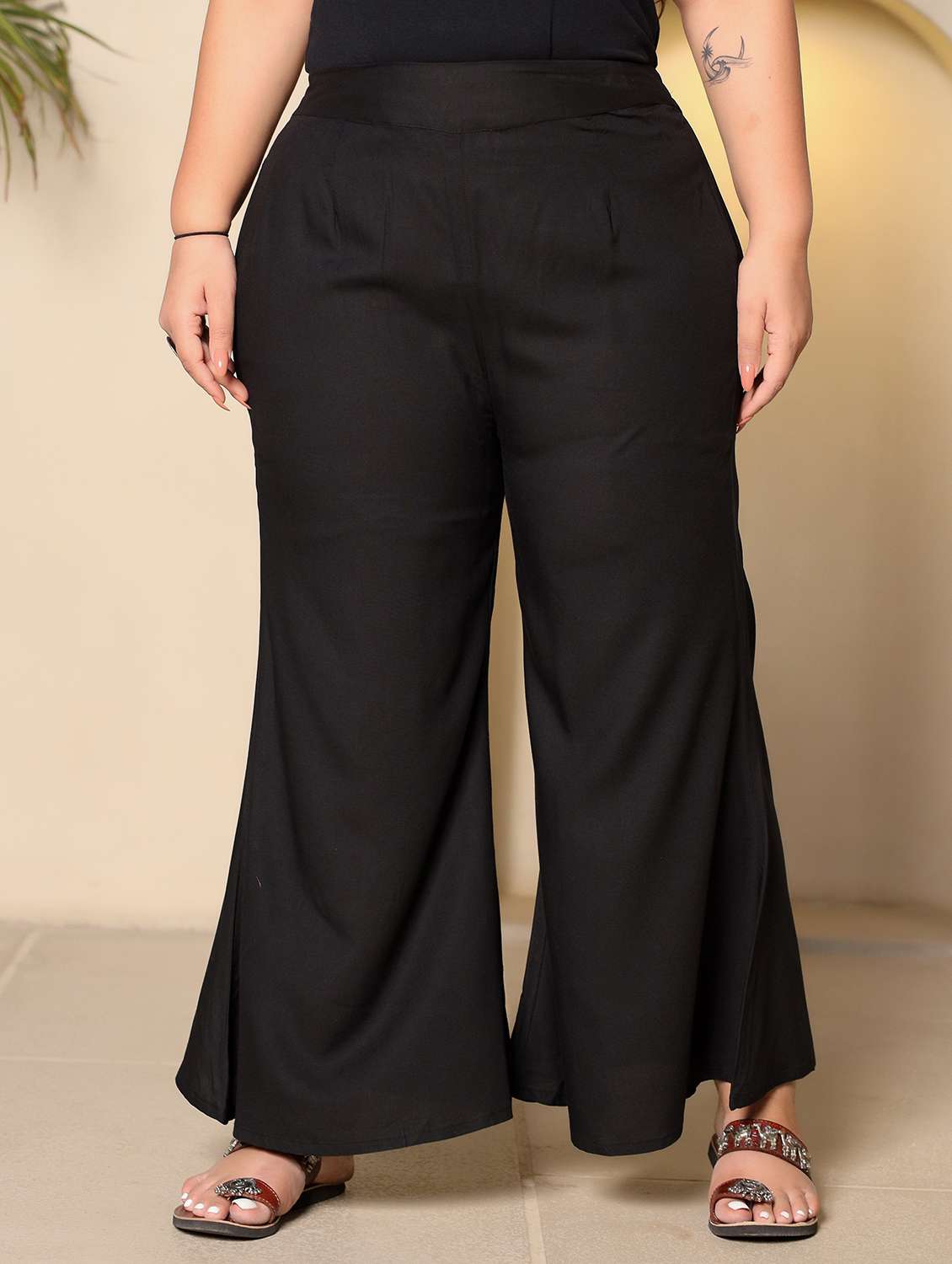 black rayon plus size palazzo - 21262050 -  Zoom Image - 0