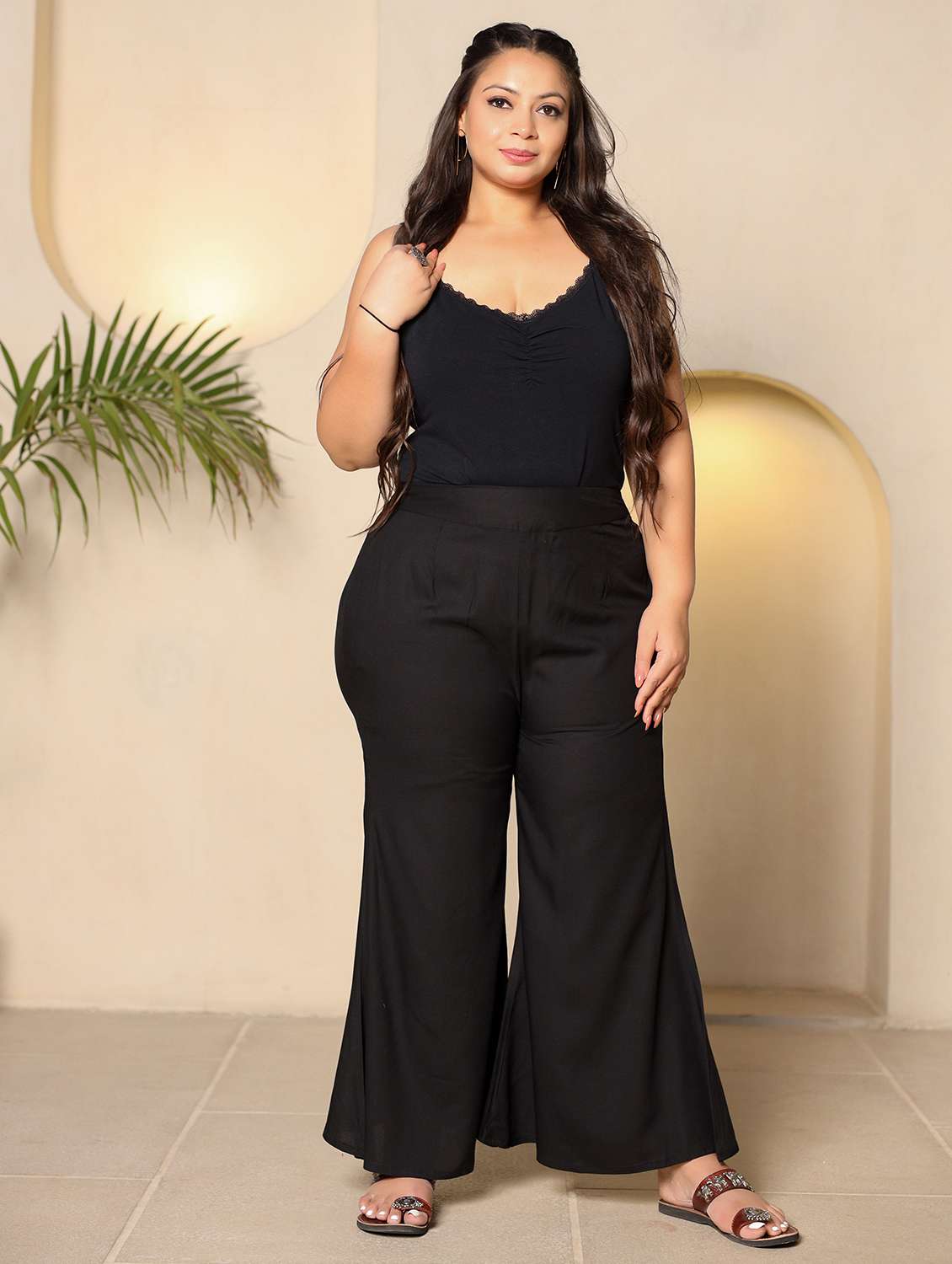 black rayon plus size palazzo - 21262050 - Standard Image - 4