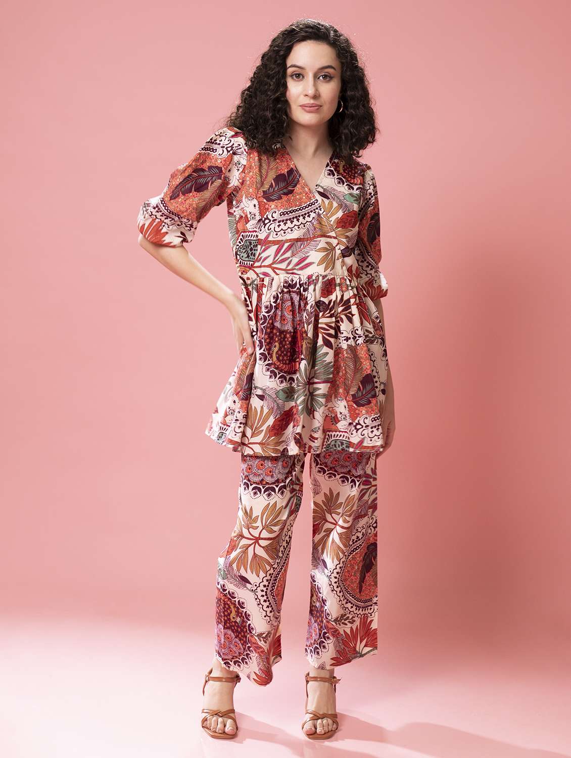 women printed top and palazzos co-ord set - 21263270 -  Standard Image - 1