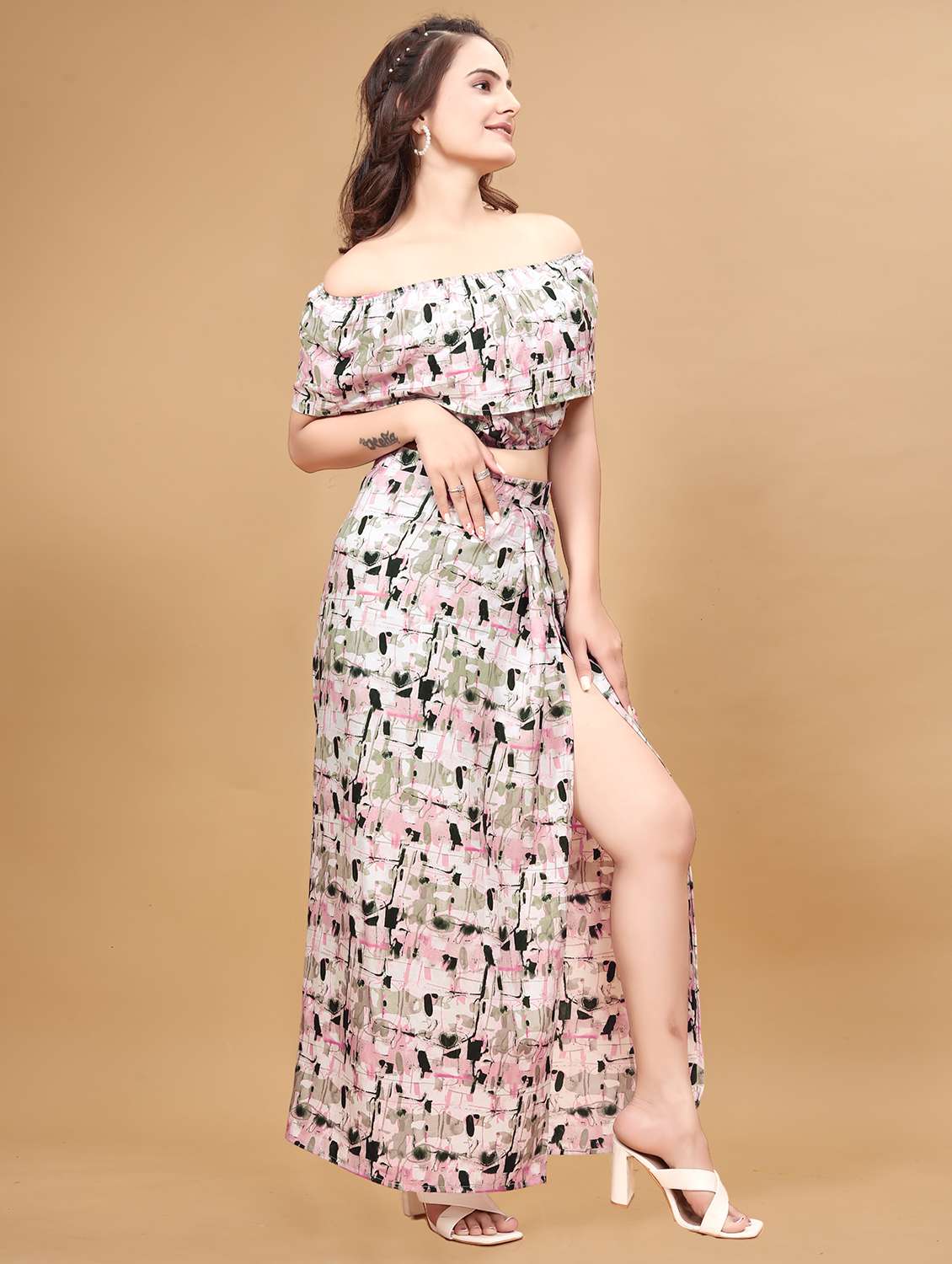 women printed top and skirt co-ord set - 21263272 - Standard Image - 1