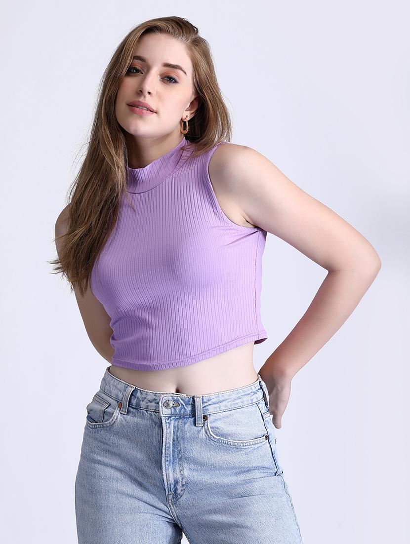 lavender hosiery crop top - 21263283 - Standard Image - 1