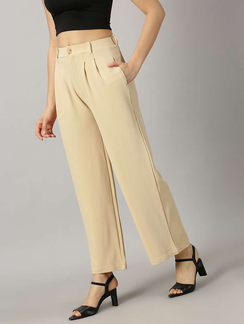 cream polyester wide leg trouser - 21264874 -  Standard Image - 1