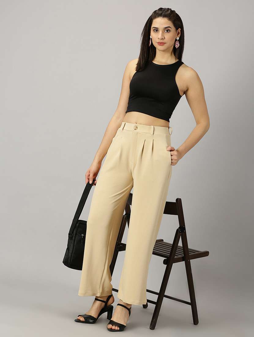 cream polyester wide leg trouser - 21264874 -  Standard Image - 4