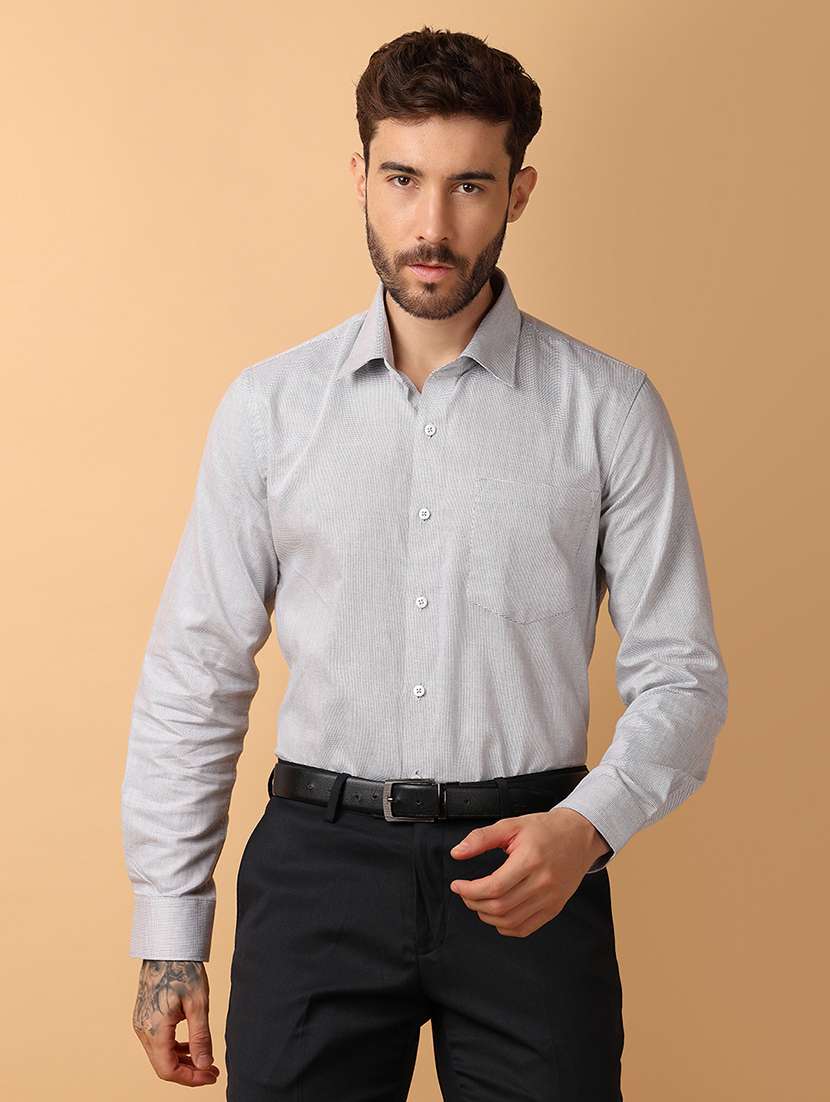 men grey regular fit solid formal shirt