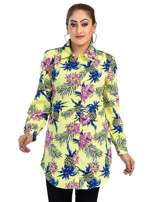 women printed collared long shirt - 21268191 -  Standard Image - 0