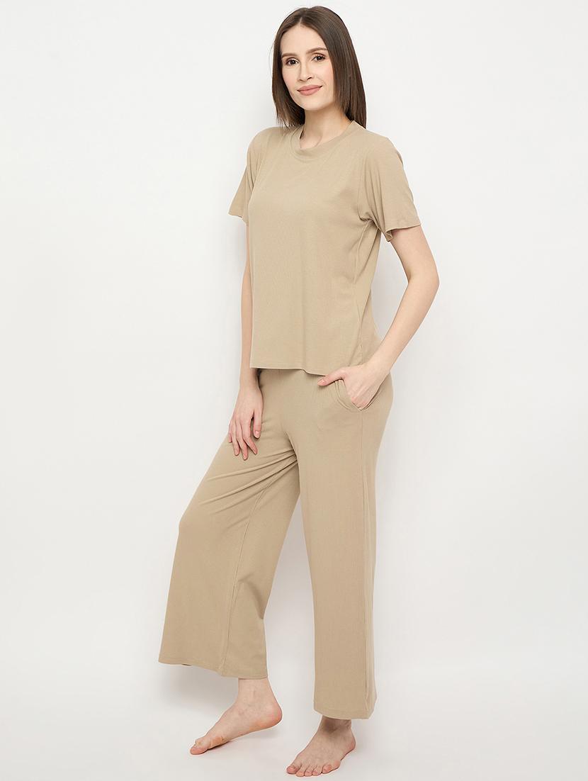 women solid pyjama nightwear set - 21268549 -  Standard Image - 1