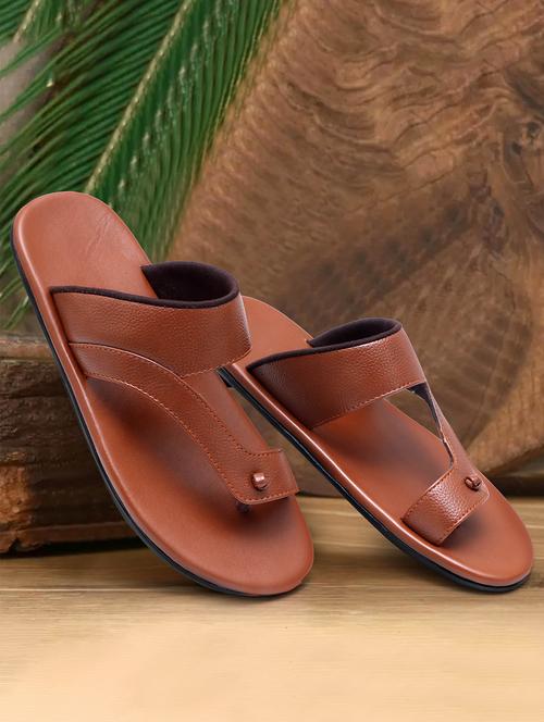 tan leatherette slip on slippers - 21269262 -  Standard Image - 0