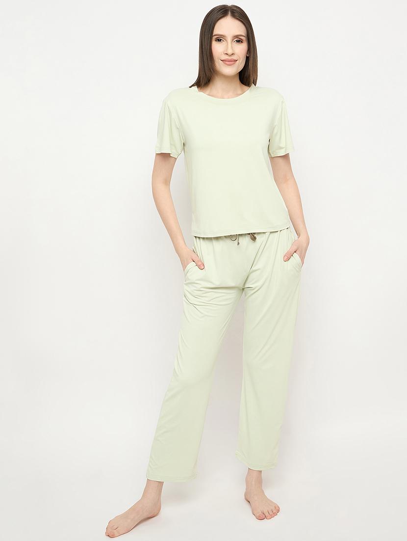 women solid pyjama nightwear set