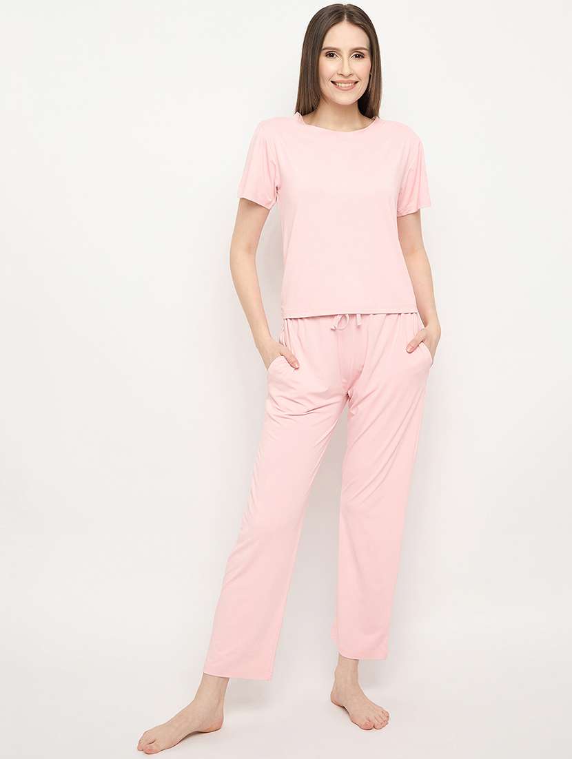 women solid pyjama nightwear set