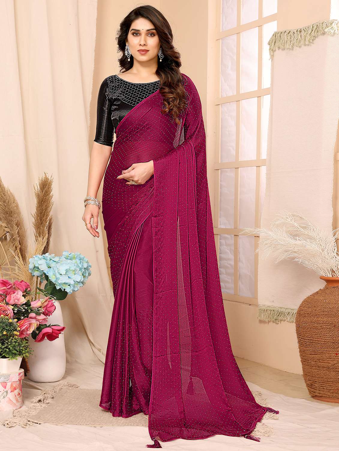women embellished saree with blouse