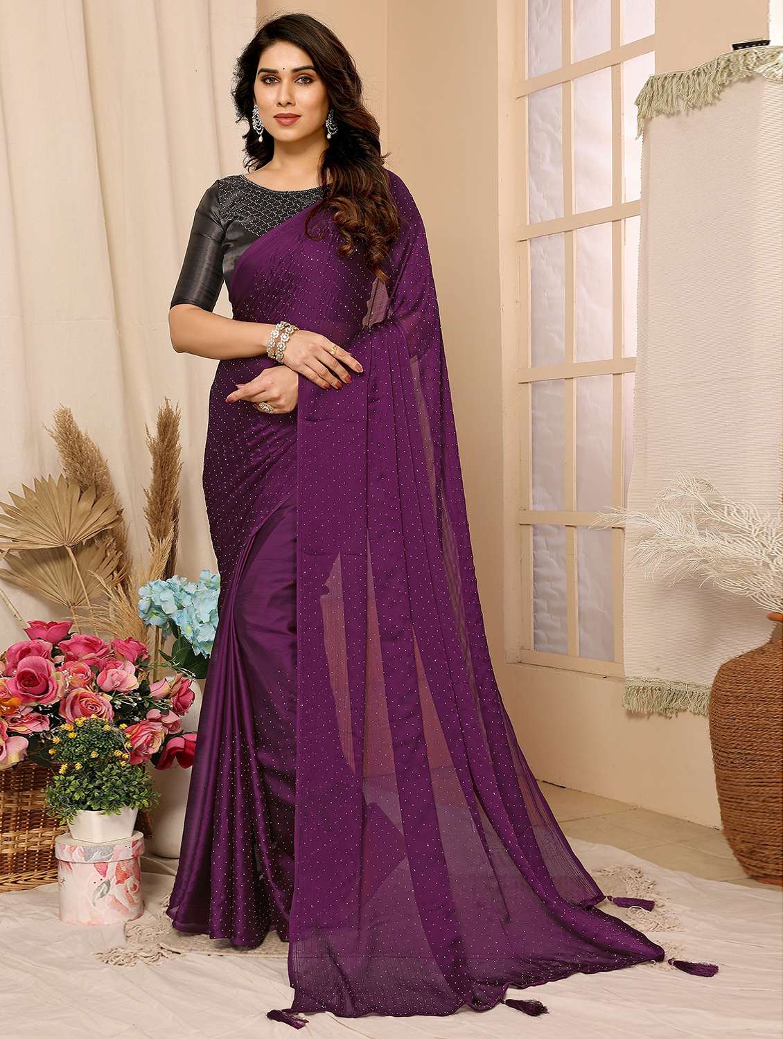 women embellished saree with blouse