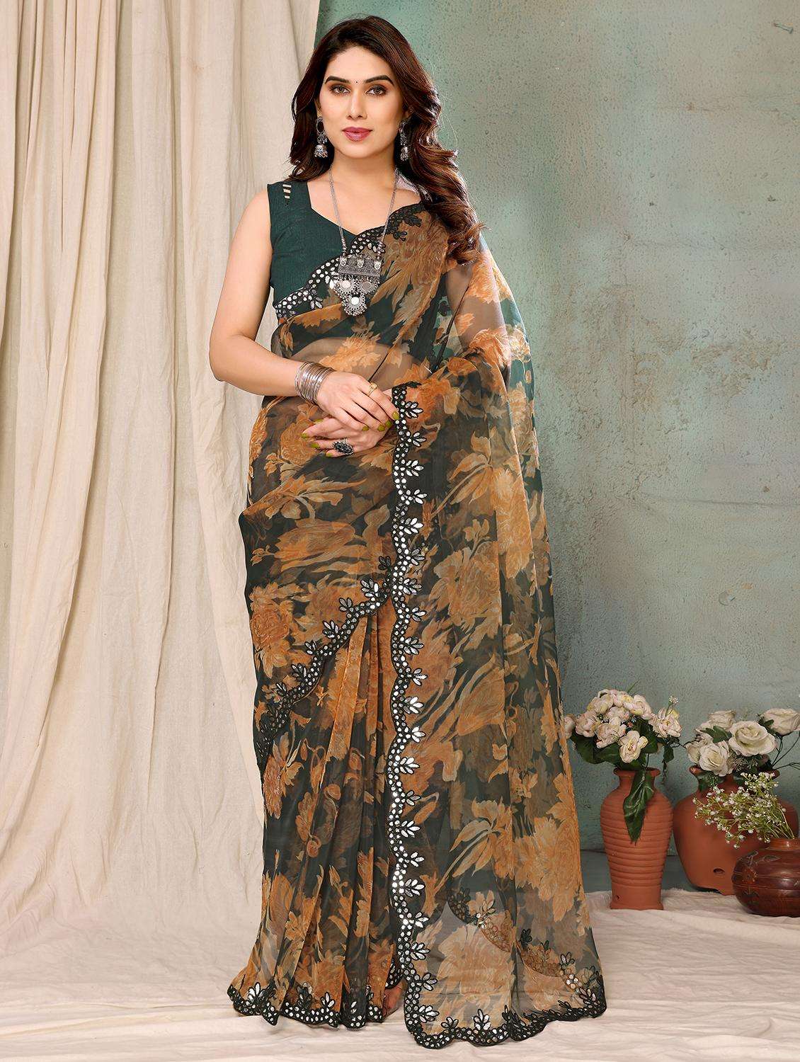 women printed saree with blouse