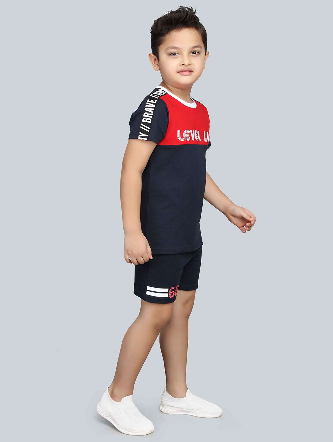 navy blue cotton t-shirt & shorts set - 21271027 -  Standard Image - 1