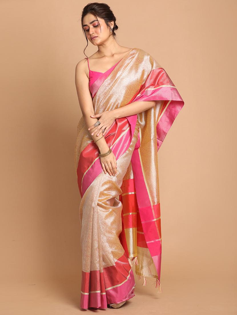 gold banarasi saree with blouse - 21271512 -  Standard Image - 1