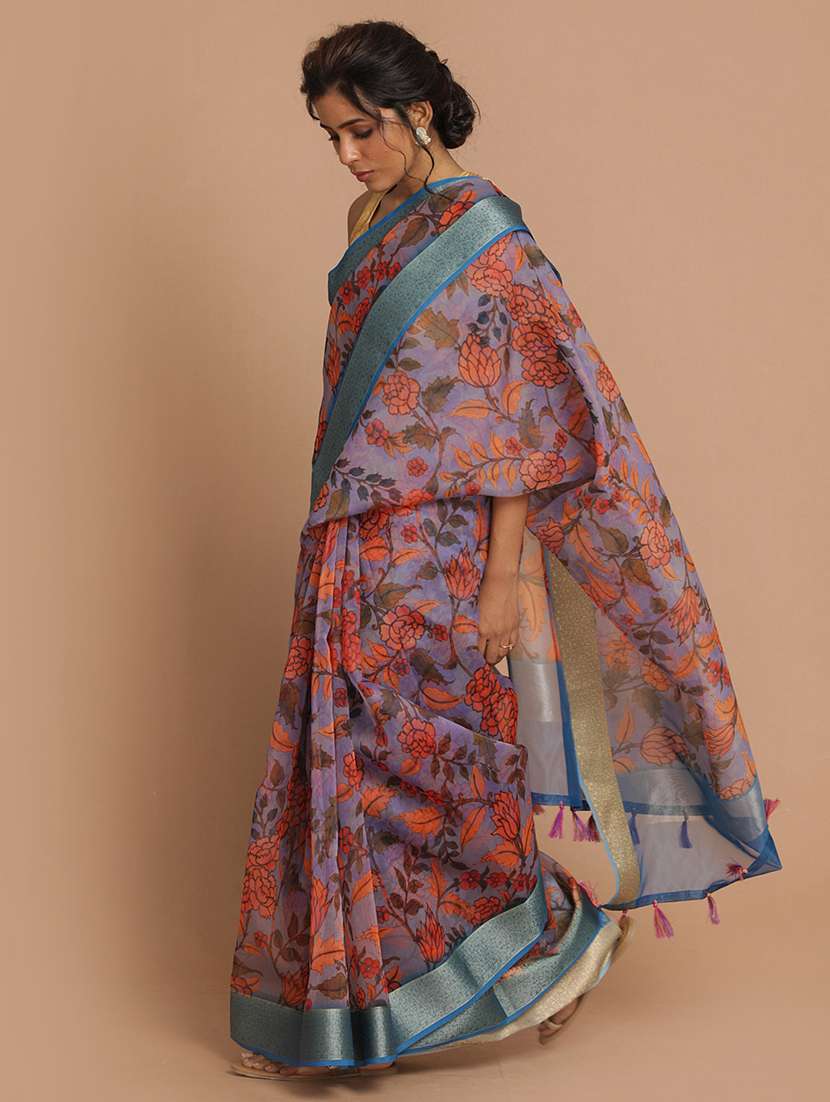 woman floral handloom saree with blouse - 21271531 - Standard Image - 1