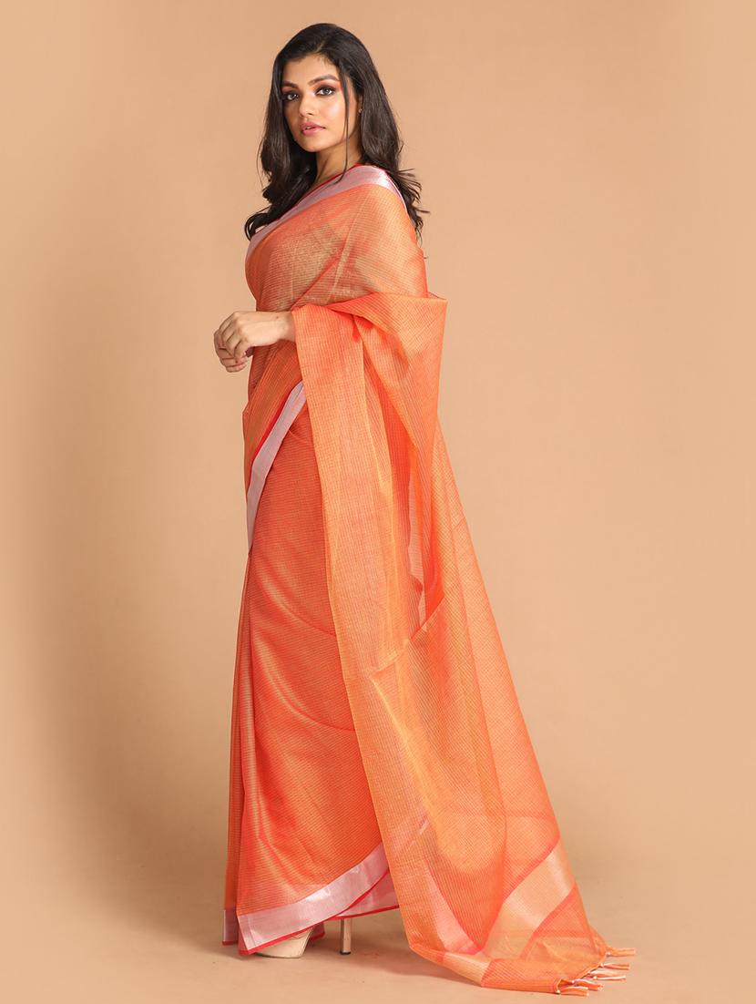 rust silk blend kota doria saree with blouse - 21271597 -  Standard Image - 1