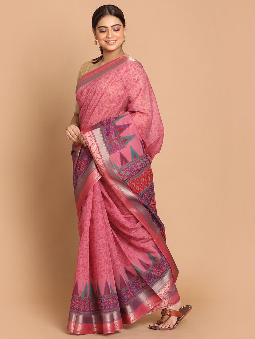 magenta cotton blend gadwal saree with blouse - 21272119 -  Standard Image - 1