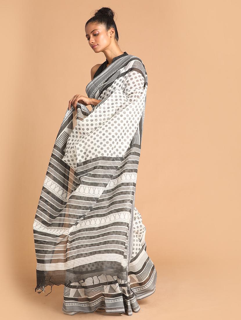 white handloom saree with blouse - 21272514 - Standard Image - 1