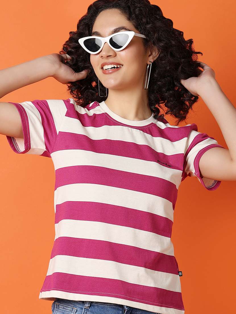 women round neck stripes regular t-shirt - 21272655 -  Standard Image - 4