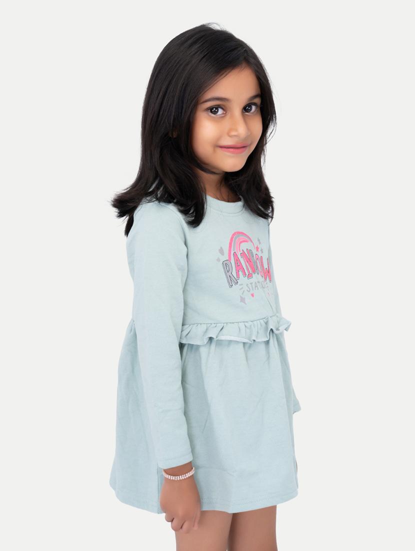 girls sea green round neck cotton frock - 21274379 - Standard Image - 1