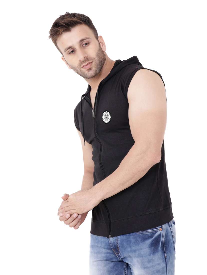 men plain sleeveless hooded neck t-shirt - 21274926 - Standard Image - 1