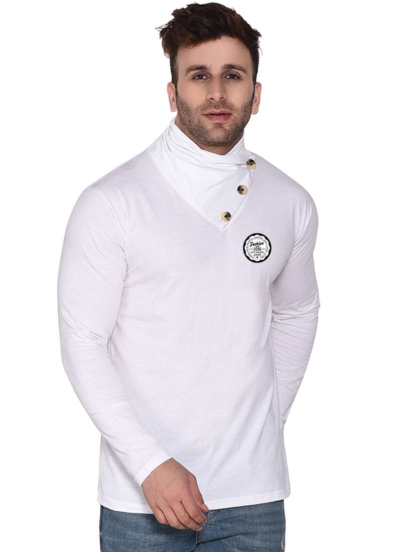 men solid long sleeves high neck t-shirt