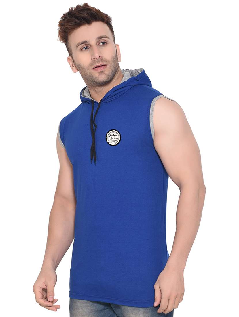 men plain sleeveless hood neck t-shirt - 21274972 - Standard Image - 1
