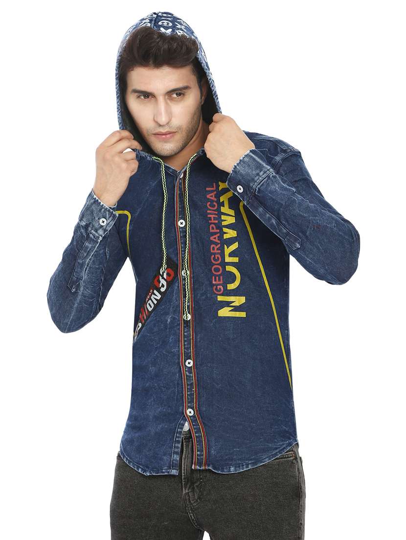 men printed hood neck casual shirt - 21275075 - Standard Image - 1