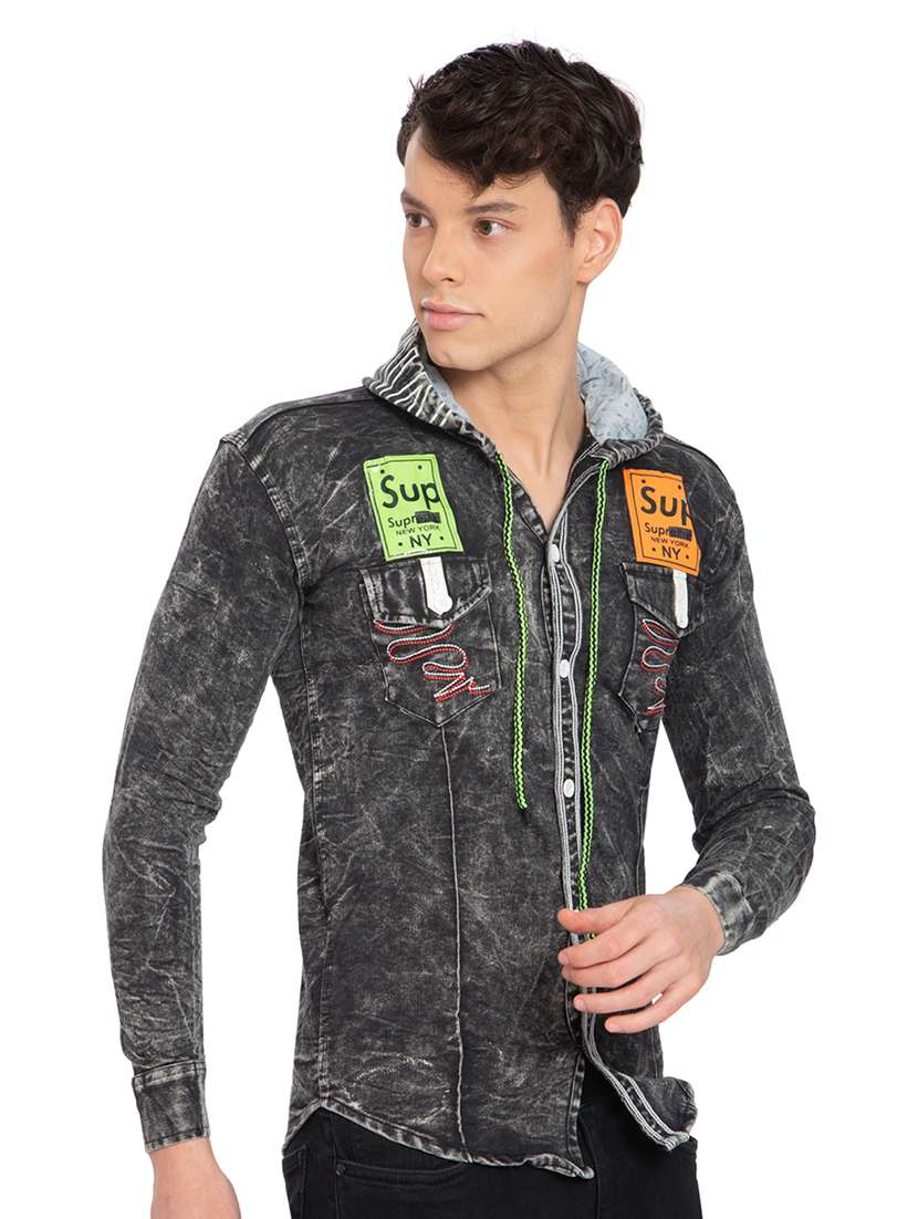 black denim casual shirt - 21275094 - Standard Image - 1