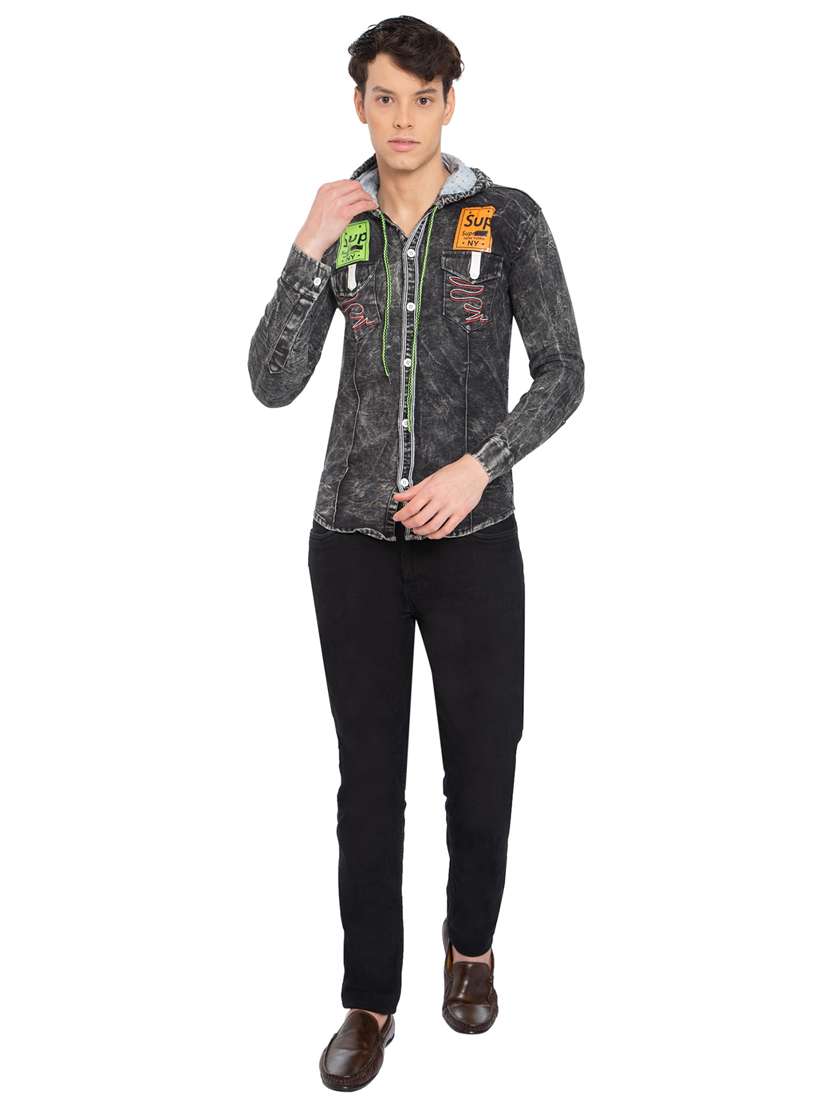 black denim casual shirt - 21275094 - Standard Image - 4