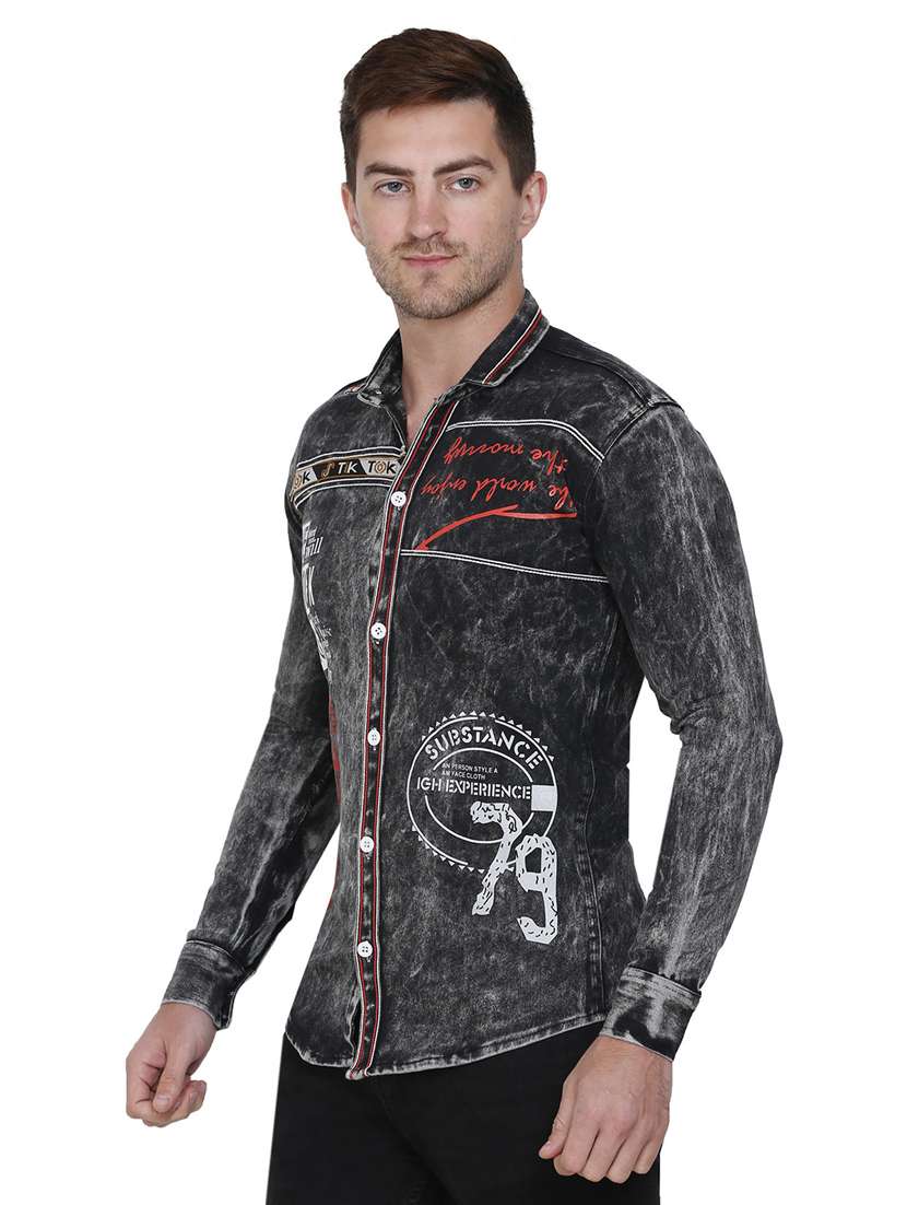 black denim casual shirt - 21275110 - Standard Image - 1