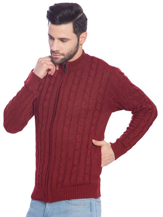 men maroon self design cardigans - 21275136 - Standard Image - 1