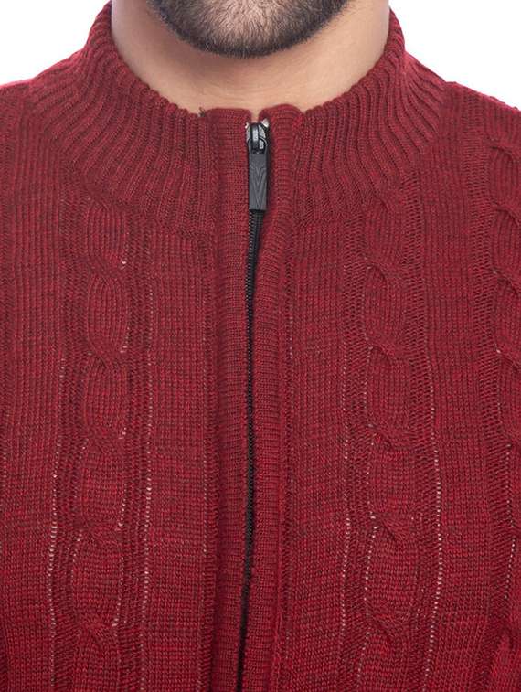 men maroon self design cardigans - 21275136 - Standard Image - 4