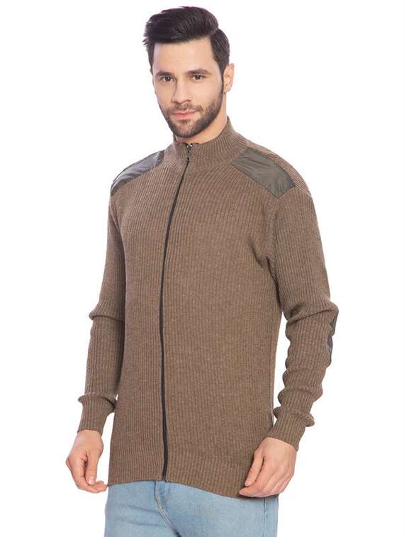 men brown self design cardigans - 21275140 - Standard Image - 1