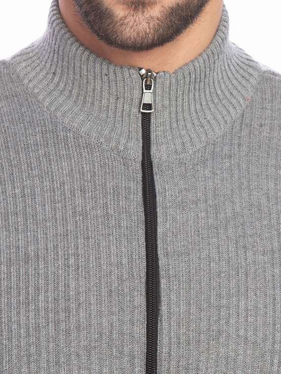 men grey self design cardigans - 21275141 - Standard Image - 4